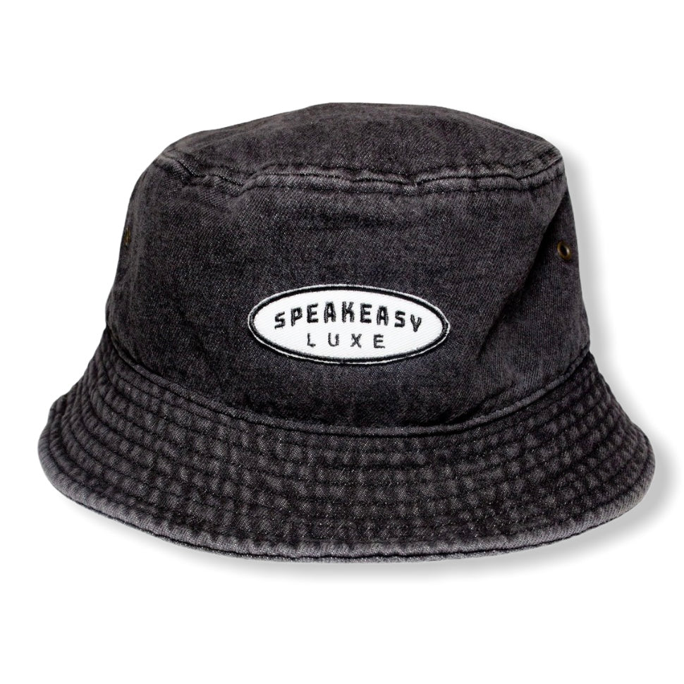 Denim Bucket Hat - Black Denim w/ Embroidered Patch – Speakeasy Luxe