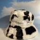 Faux Fur Fuzzy Bucket Hat - Black Cow Print