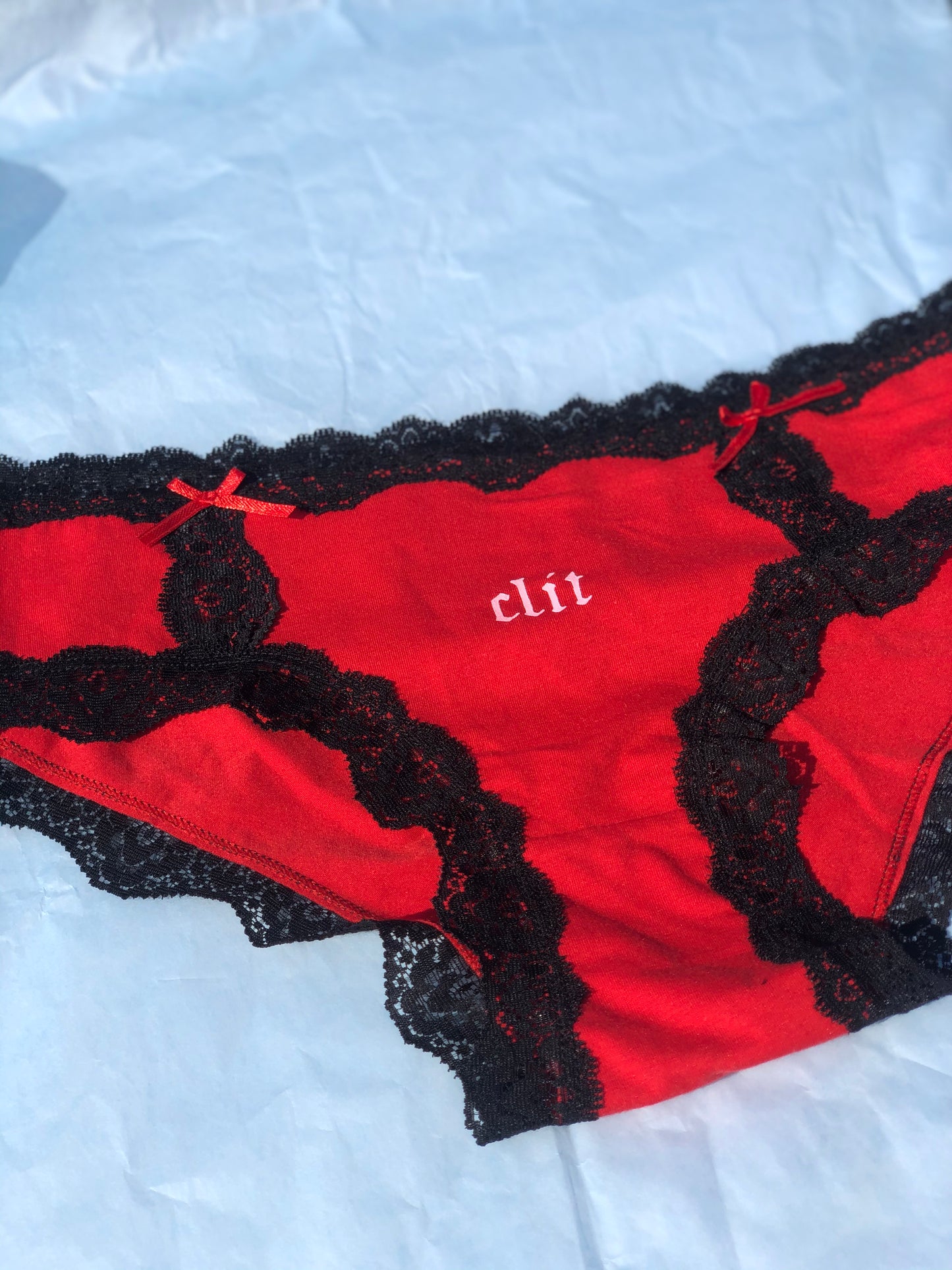 Friendly Reminder Panties - Red/Black Lace